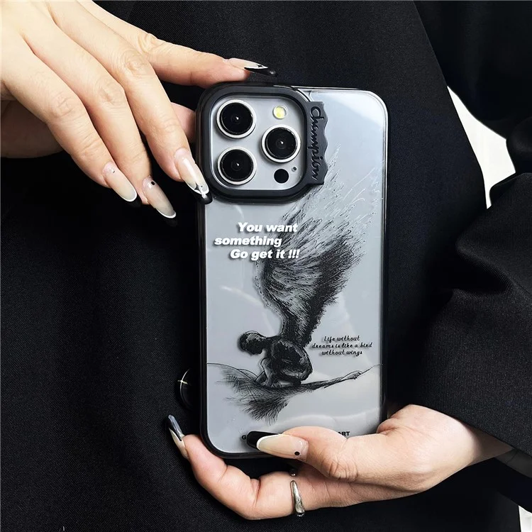 Para iPhone 13 Pro Max Case Pattern Design PC + TPU Phone Cover Curly Lens Frame Shape - Sketching Wings