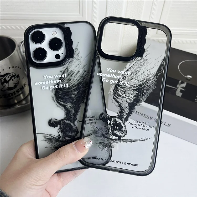 Para iPhone 13 Pro Max Case Pattern Design PC + TPU Phone Cover Curly Lens Frame Shape - Sketching Wings