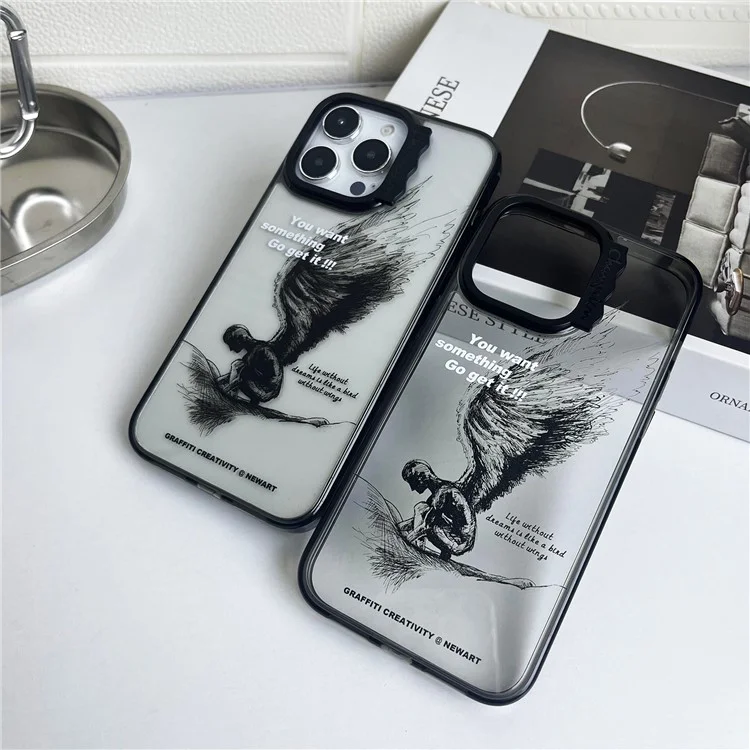 Para iPhone 13 Pro Max Case Pattern Design PC + TPU Phone Cover Curly Lens Frame Shape - Sketching Wings