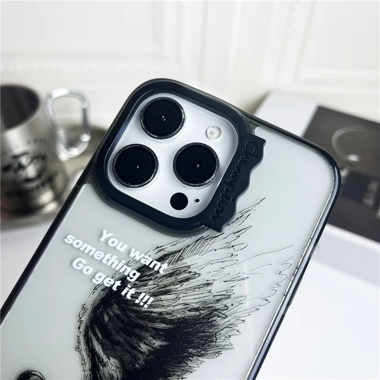 Para iPhone 13 Pro Max Case Pattern Design PC + TPU Phone Cover Curly Lens Frame Shape - Sketching Wings