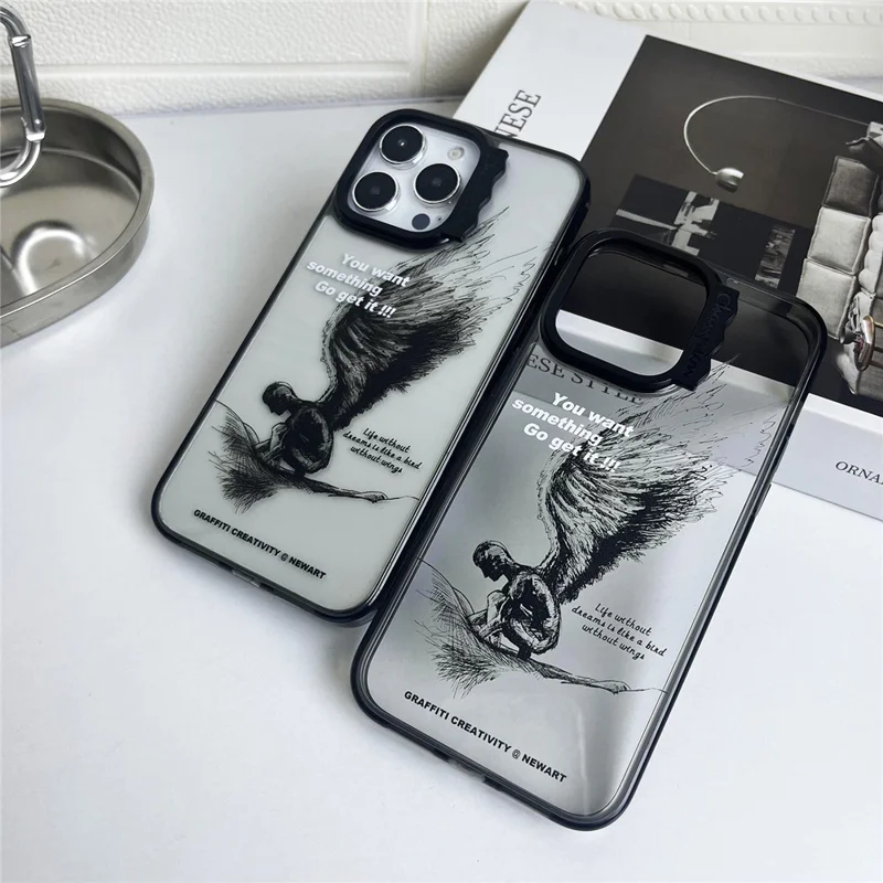 Per iPhone 14 Pro Max Case Pattern PC + TPU Custodia protettiva antiurto - Sketching Wings