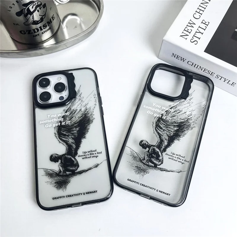Per iPhone 14 Pro Max Case Pattern PC + TPU Custodia protettiva antiurto - Sketching Wings