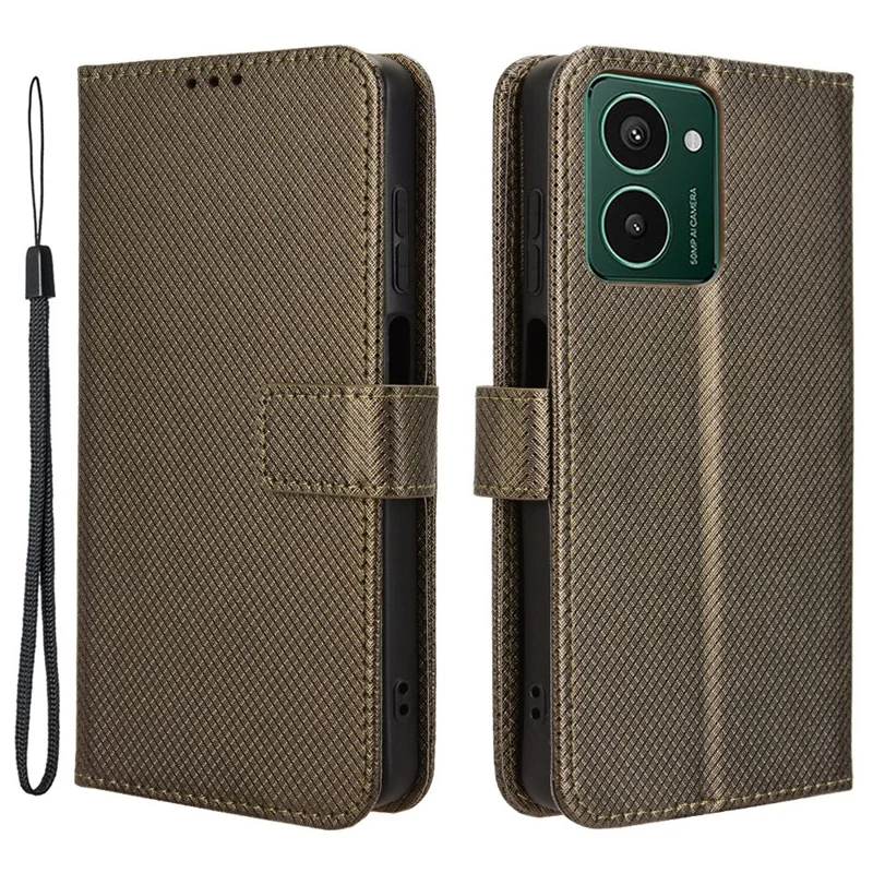 For HMD Pulse  /  Pulse Pro  /  Pulse+ Case PU Leather Diamond Texture Protective Phone Cover - Brown