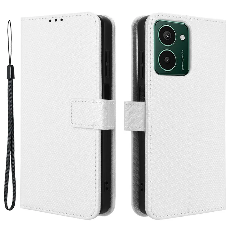 For HMD Pulse  /  Pulse Pro  /  Pulse+ Case PU Leather Diamond Texture Protective Phone Cover - White