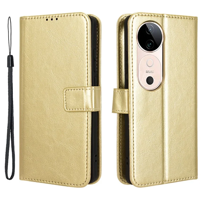 Para vivo S19 5G Leather Phone Case Wallet Crazy Horse Texture - Ouro