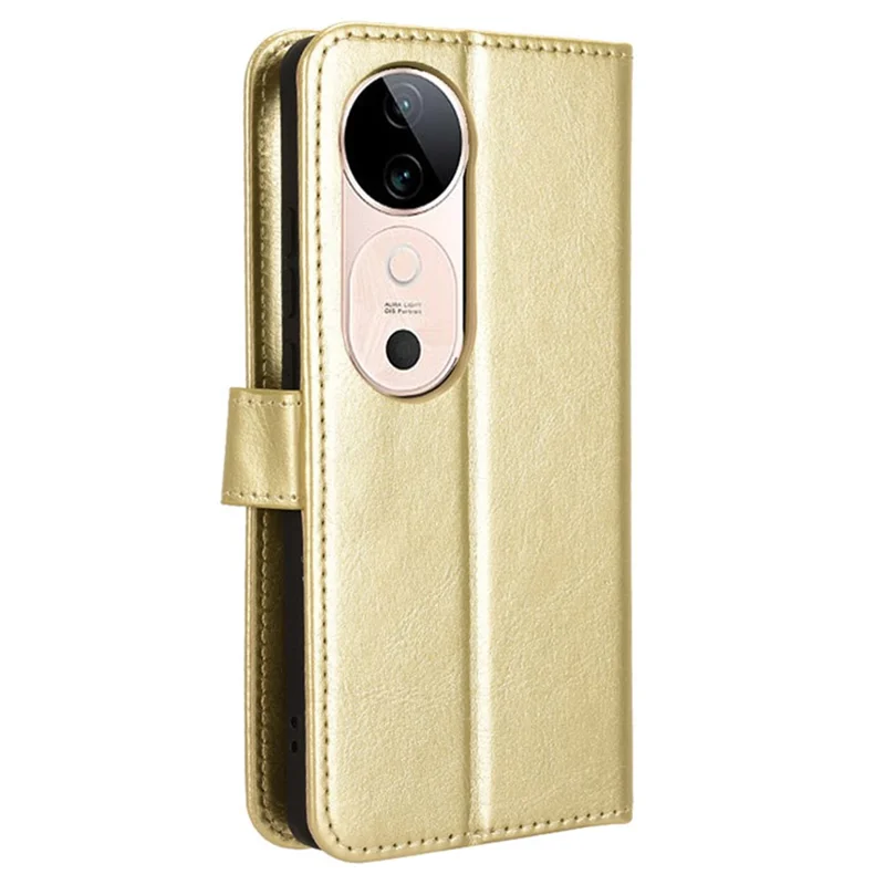 Para vivo S19 5G Leather Phone Case Wallet Crazy Horse Texture - Ouro