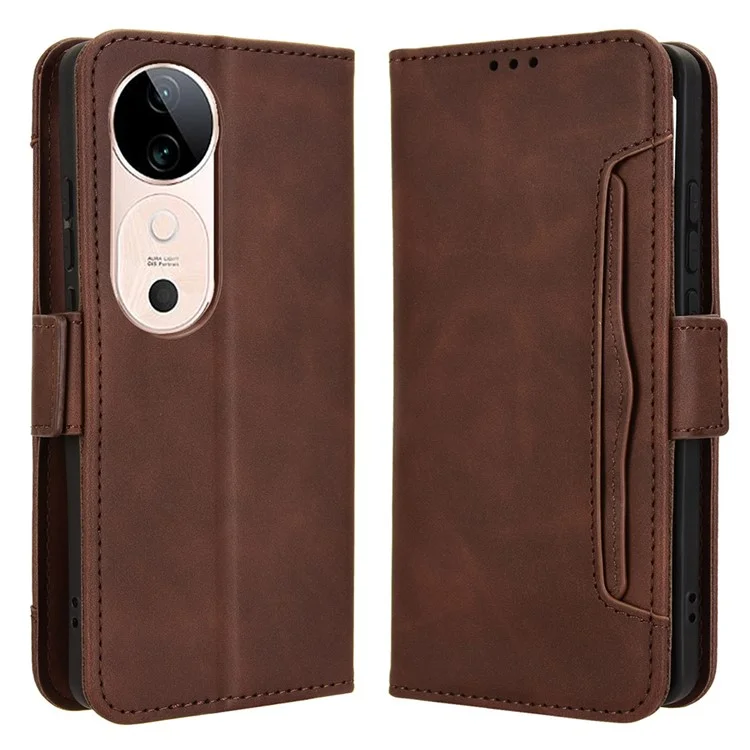 Для чехла vivo S19 5G Multiple Card Slots Leather Stand Phone Cover - Brown