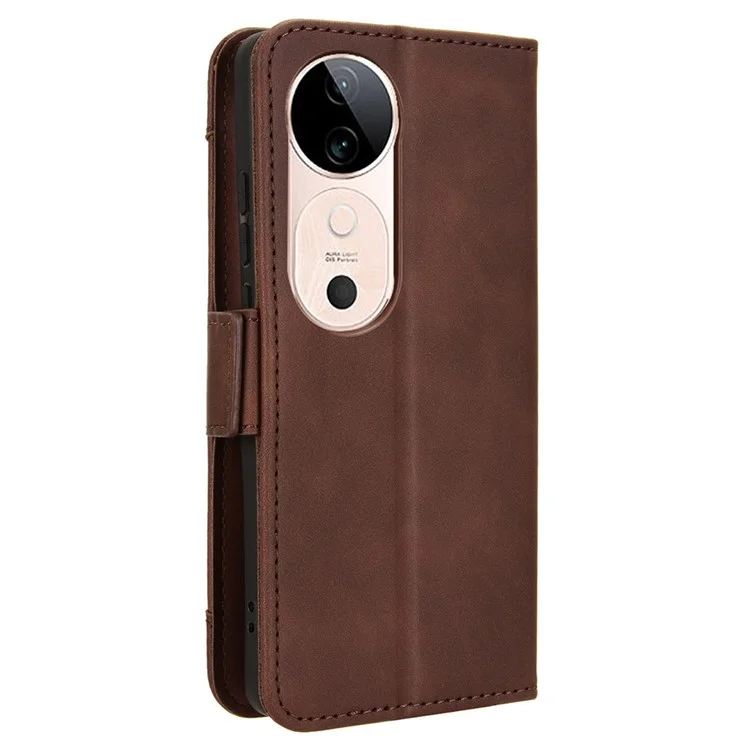 Для чехла vivo S19 5G Multiple Card Slots Leather Stand Phone Cover - Brown