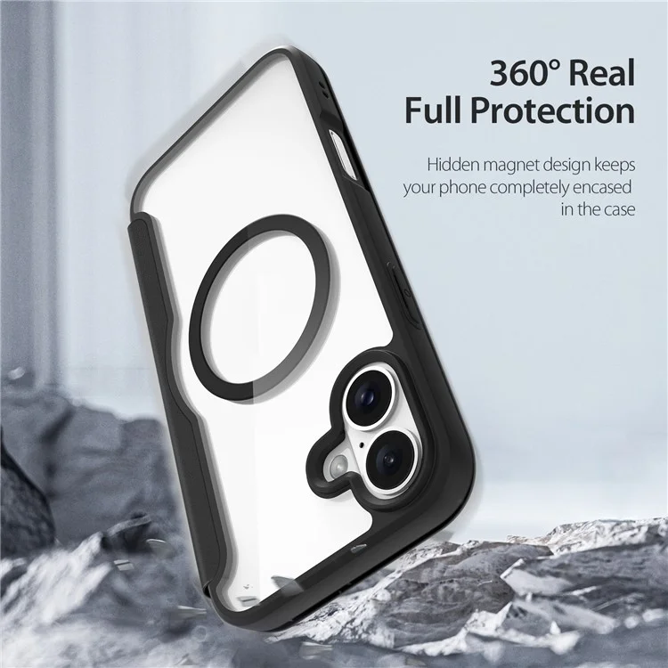 DUX DUCIS Skin X Pro for iPhone 16 Magnetic Case Card Slot PU Leather Flip Phone Cover - Black