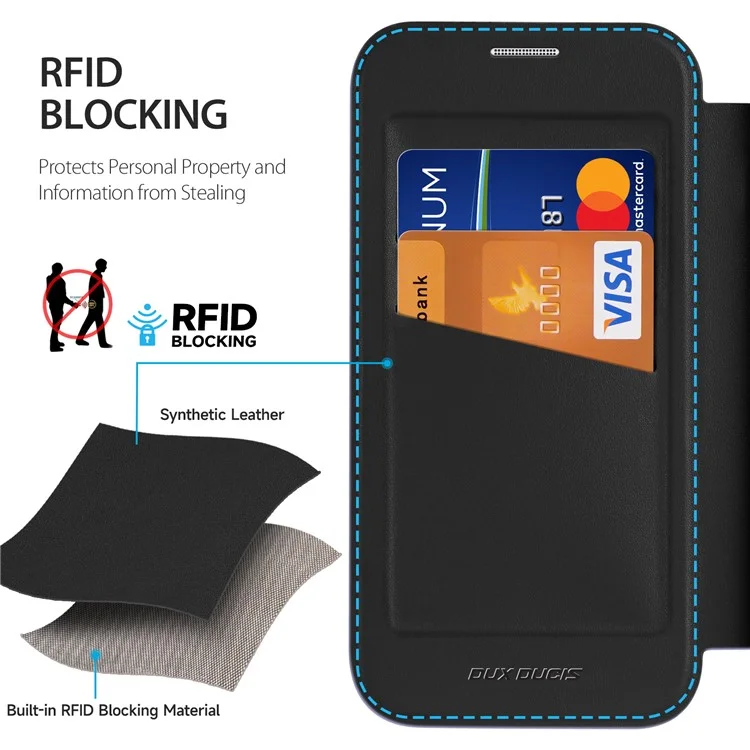 DUX DUCIS Skin X Pro for iPhone 16 Magnetic Case Card Slot PU Leather Flip Phone Cover - Black