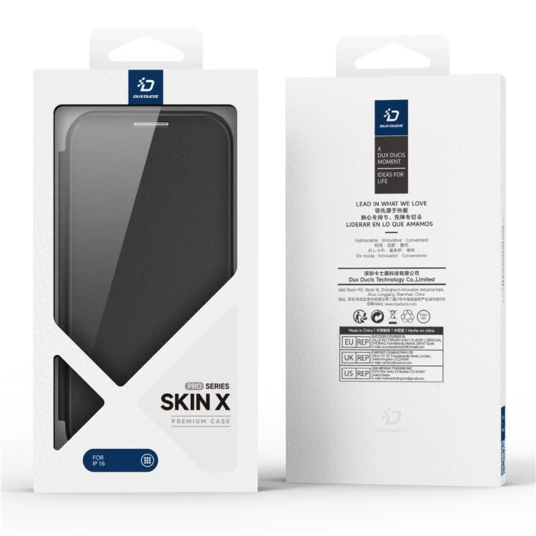 DUX DUCIS Skin X Pro for iPhone 16 Magnetic Case Card Slot PU Leather Flip Phone Cover - Black