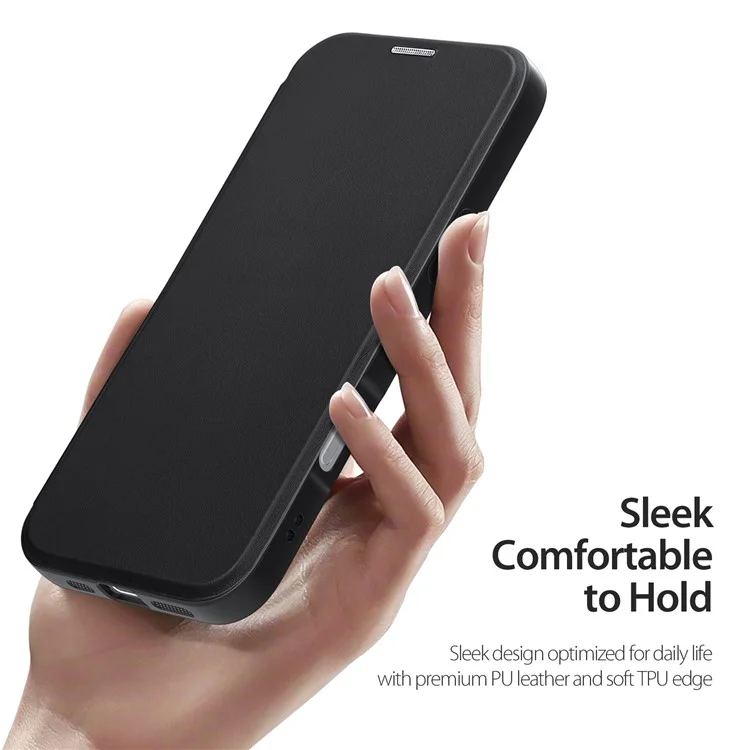 DUX DUCIS Skin X Pro for iPhone 16 Magnetic Case Card Slot PU Leather Flip Phone Cover - Black