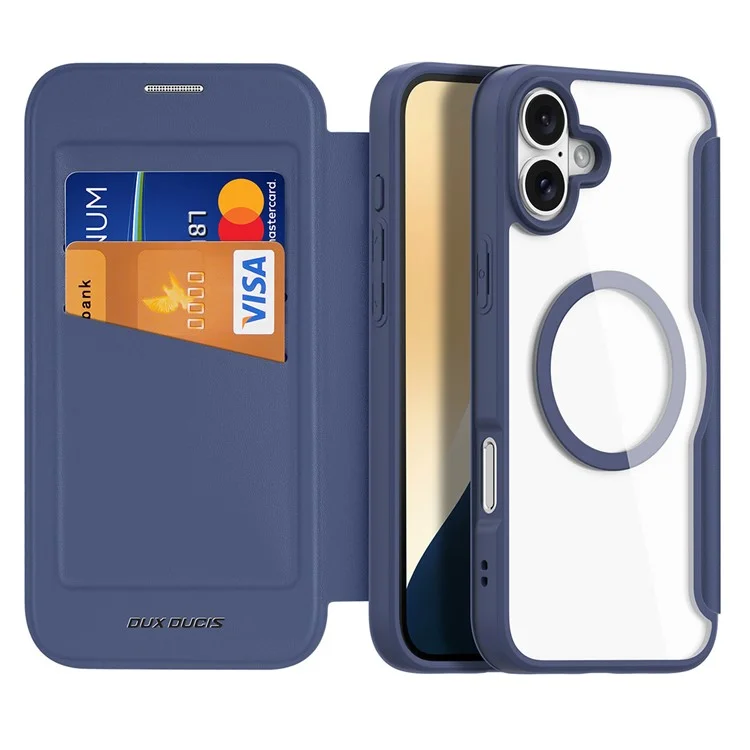DUX DUCIS Skin X Pro for iPhone 16 Plus Case Compatible with MagSafe Card Slot Leather Cover - Blue