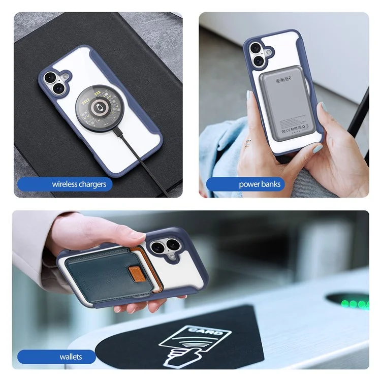 DUX DUCIS Skin X Pro for iPhone 16 Plus Case Compatible with MagSafe Card Slot Leather Cover - Blue