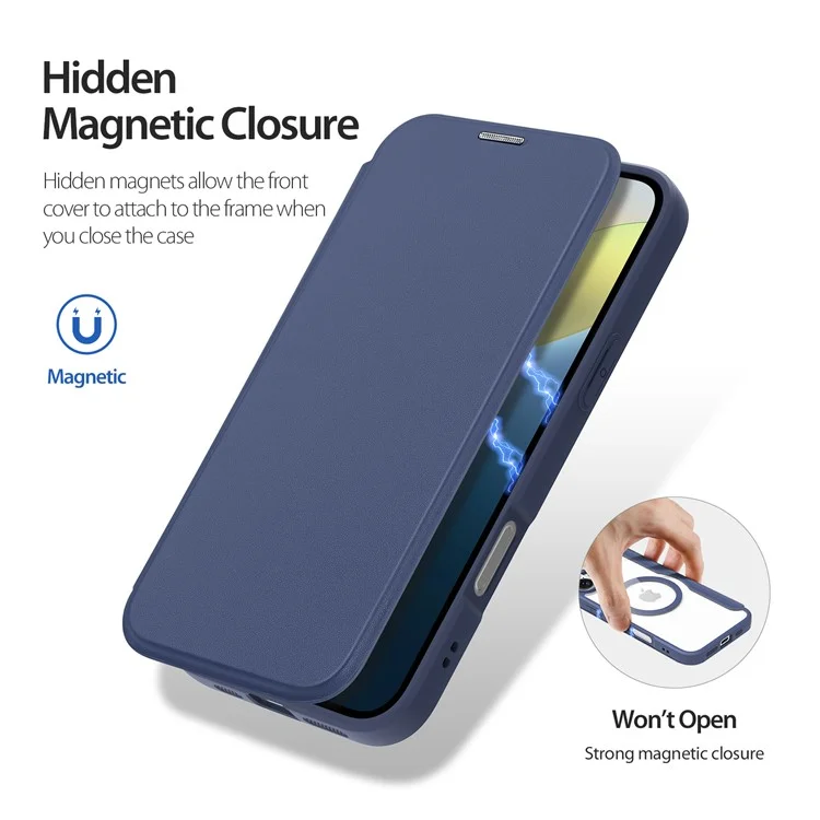 DUX DUCIS Skin X Pro for iPhone 16 Plus Case Compatible with MagSafe Card Slot Leather Cover - Blue