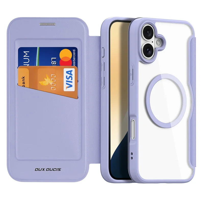 DUX DUCIS Skin X Pro for iPhone 16 Plus Case Compatible with MagSafe Card Slot Leather Cover - Purple