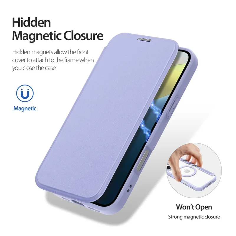 DUX DUCIS Skin X Pro for iPhone 16 Plus Case Compatible with MagSafe Card Slot Leather Cover - Purple