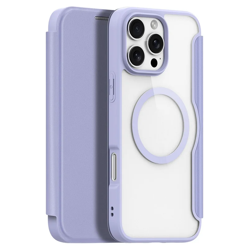DUX DUCIS Skin X Pro for iPhone 16 Pro Leather Case Compatible with MagSafe Card Holder Phone Cover - Purple