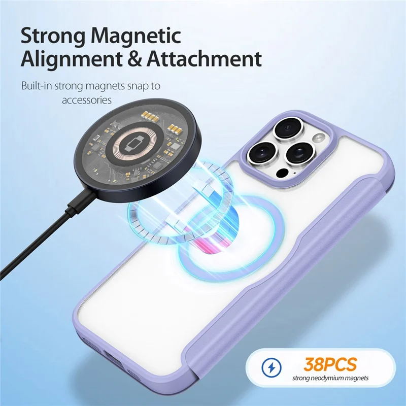 DUX DUCIS Skin X Pro for iPhone 16 Pro Leather Case Compatible with MagSafe Card Holder Phone Cover - Purple