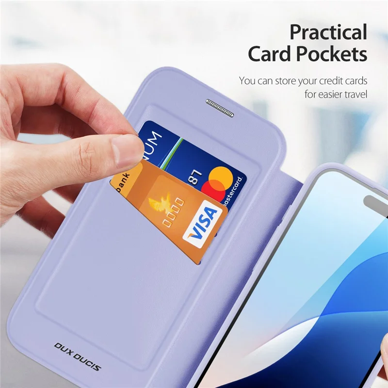 DUX DUCIS Skin X Pro for iPhone 16 Pro Leather Case Compatible with MagSafe Card Holder Phone Cover - Purple