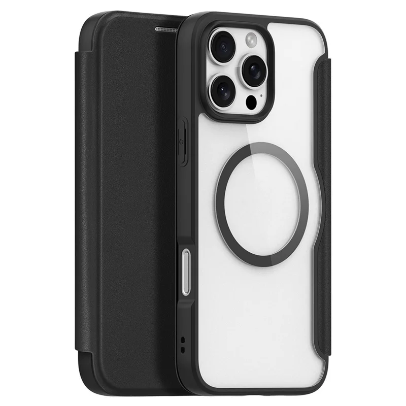 DUX DUCIS Skin X Pro for iPhone 16 Pro Max Magnetic Phone Case Card Holder Leather Cover - Black