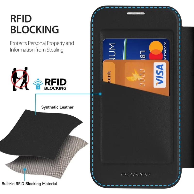 DUX DUCIS Skin X Pro for iPhone 16 Pro Max Magnetic Phone Case Card Holder Leather Cover - Black