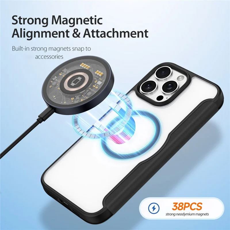 DUX DUCIS Skin X Pro for iPhone 16 Pro Max Magnetic Phone Case Card Holder Leather Cover - Black