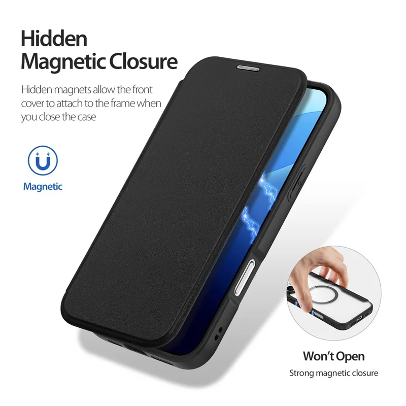 DUX DUCIS Skin X Pro for iPhone 16 Pro Max Magnetic Phone Case Card Holder Leather Cover - Black