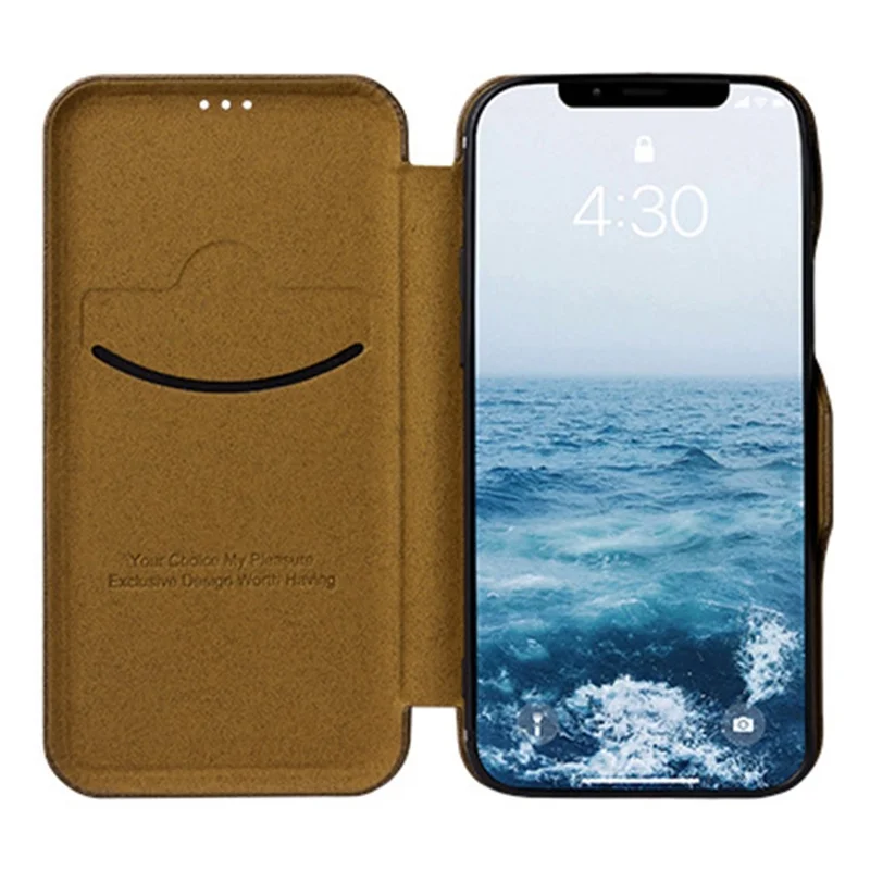 VIETAO For iPhone 13 Pro 6.1 inch Phone Case Anti-Fall Shockproof Case PU Leather Phone Cover with Stand / Card Holder - Brown