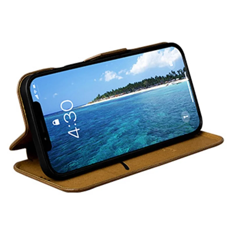 VIETAO For iPhone 13 Pro 6.1 inch Phone Case Anti-Fall Shockproof Case PU Leather Phone Cover with Stand / Card Holder - Brown