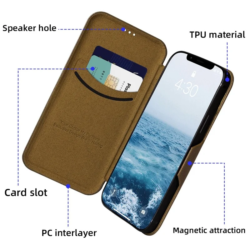 VIETAO For iPhone 13 Pro 6.1 inch Phone Case Anti-Fall Shockproof Case PU Leather Phone Cover with Stand / Card Holder - Brown