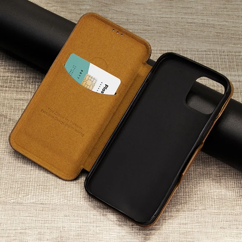 VIETAO For iPhone 13 Pro 6.1 inch Phone Case Anti-Fall Shockproof Case PU Leather Phone Cover with Stand / Card Holder - Brown