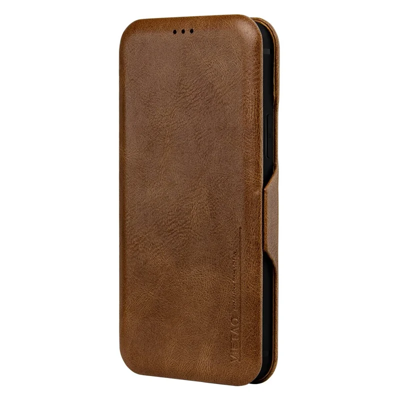 VIETAO For iPhone 13 Pro 6.1 inch Phone Case Anti-Fall Shockproof Case PU Leather Phone Cover with Stand / Card Holder - Brown