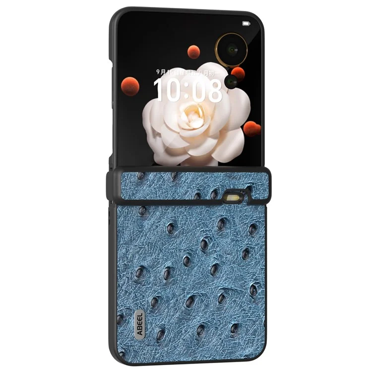 ABEEL For Honor Magic V Flip 5G Case Hinge Design Genuine Cow Leather+PC Phone Cover - Azul