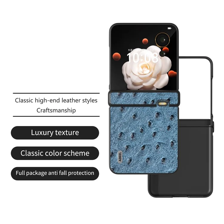 ABEEL For Honor Magic V Flip 5G Case Hinge Design Genuine Cow Leather+PC Phone Cover - Azul
