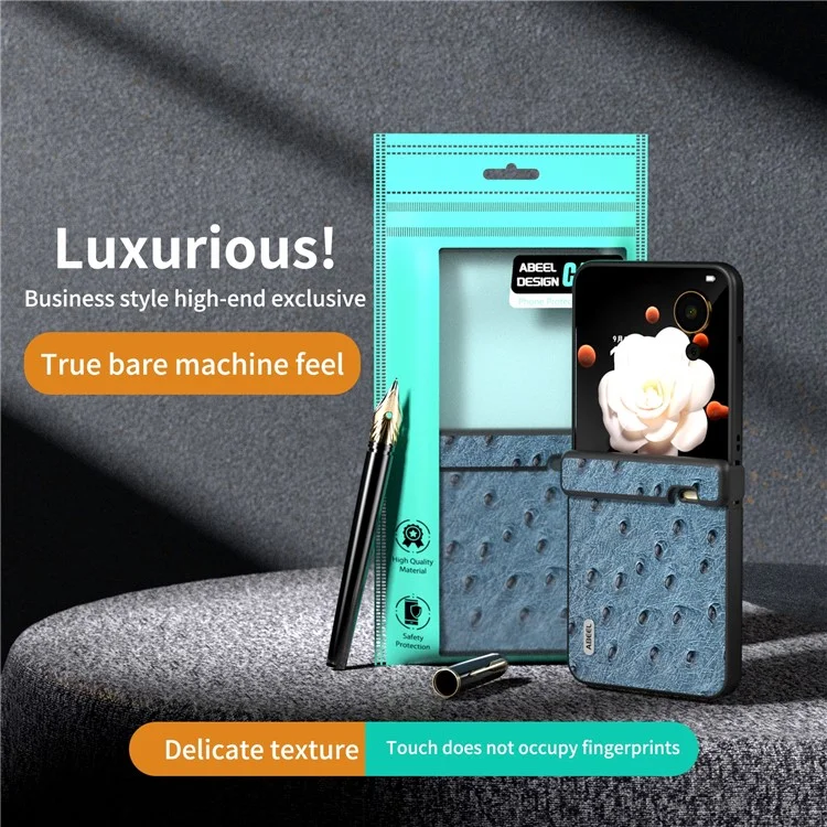 ABEEL For Honor Magic V Flip 5G Case Hinge Design Genuine Cow Leather+PC Phone Cover - Azul