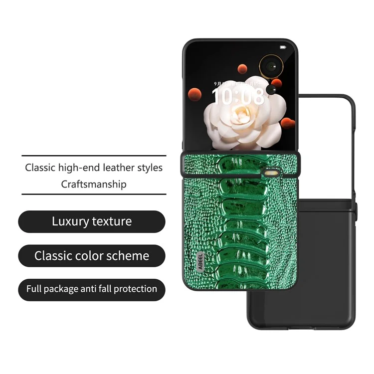 ABEEL For Honor Magic V Flip 5G Case Genuine Cow Leather+PC Cover Hinge Protection - Verde