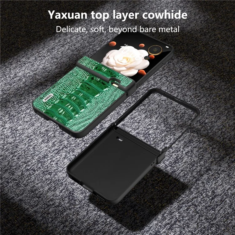 ABEEL For Honor Magic V Flip 5G Case Genuine Cow Leather+PC Cover Hinge Protection - Verde