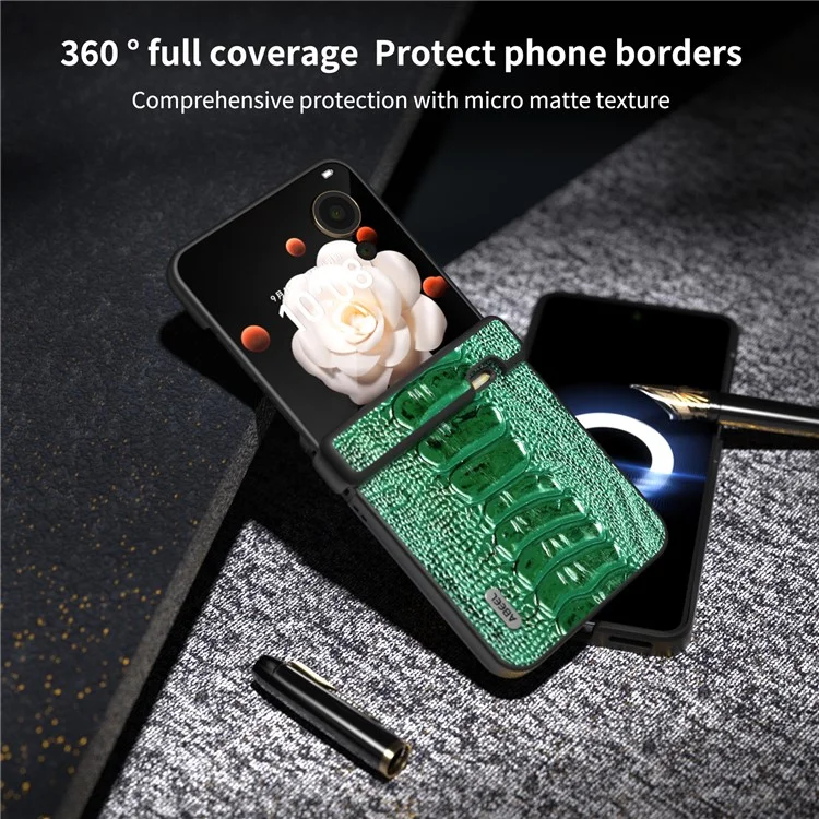 ABEEL For Honor Magic V Flip 5G Case Genuine Cow Leather+PC Cover Hinge Protection - Verde