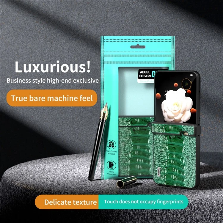 ABEEL For Honor Magic V Flip 5G Case Genuine Cow Leather+PC Cover Hinge Protection - Verde