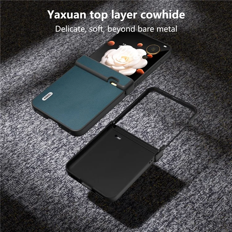 ABEEL For Honor Magic V Flip 5G Case Genuine Cow Leather+PC Hinge Protection Phone Cover - Verde