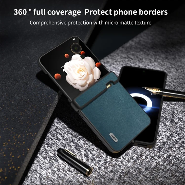 ABEEL For Honor Magic V Flip 5G Case Genuine Cow Leather+PC Hinge Protection Phone Cover - Verde