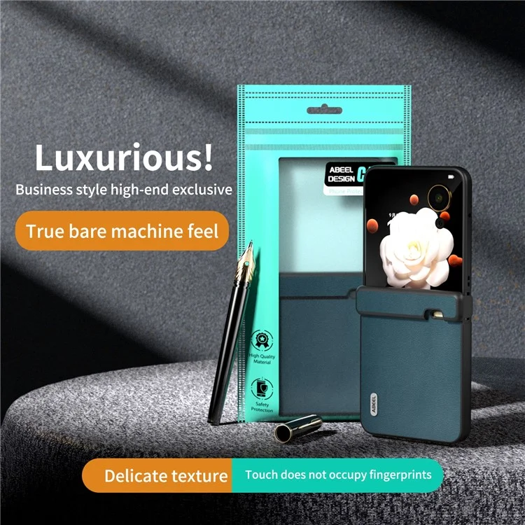 ABEEL For Honor Magic V Flip 5G Case Genuine Cow Leather+PC Hinge Protection Phone Cover - Verde