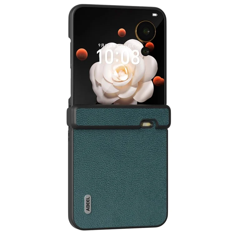 ABEEL Capa para Honor Magic V Flip 5G com design de dobradiça, couro de vaca genuíno + PC - Verde meia-noite