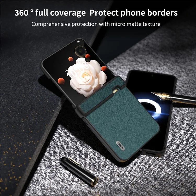 ABEEL Capa para Honor Magic V Flip 5G com design de dobradiça, couro de vaca genuíno + PC - Verde meia-noite