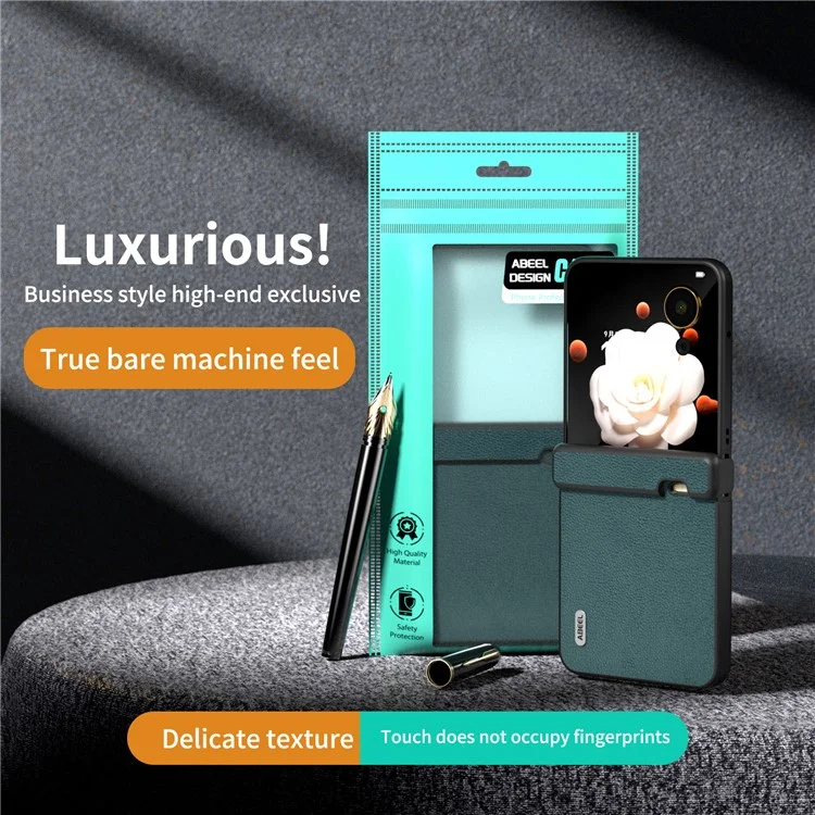 ABEEL Capa para Honor Magic V Flip 5G com design de dobradiça, couro de vaca genuíno + PC - Verde meia-noite