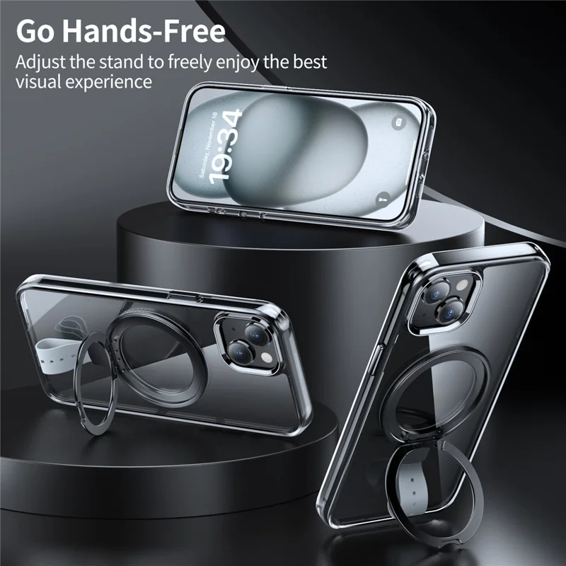 For iPhone 14 Case Compatible with MagSafe Hard PC Clear Phone Cover Ring Holder  - Transparent Silver / Orange Rope