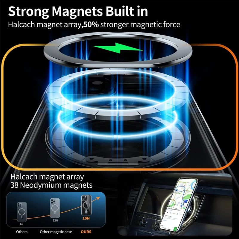 For iPhone 14 Case Compatible with MagSafe Hard PC Clear Phone Cover Ring Holder  - Transparent Silver / Orange Rope