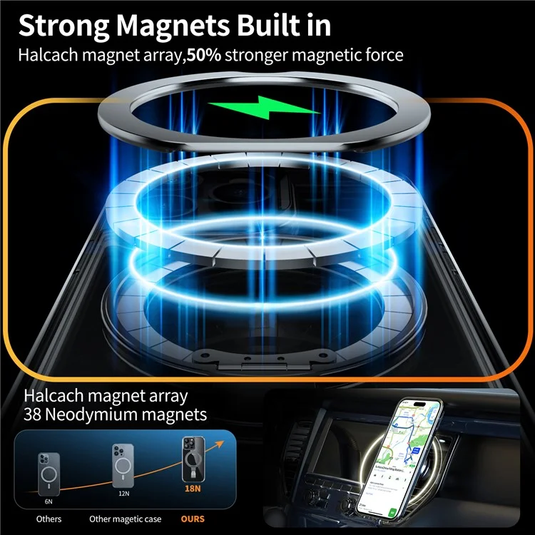 For iPhone 14 Pro Max Magnetic Case Clear PC Hard Phone Cover Rotatable Grip Holder - Transparent Black / Grey Rope