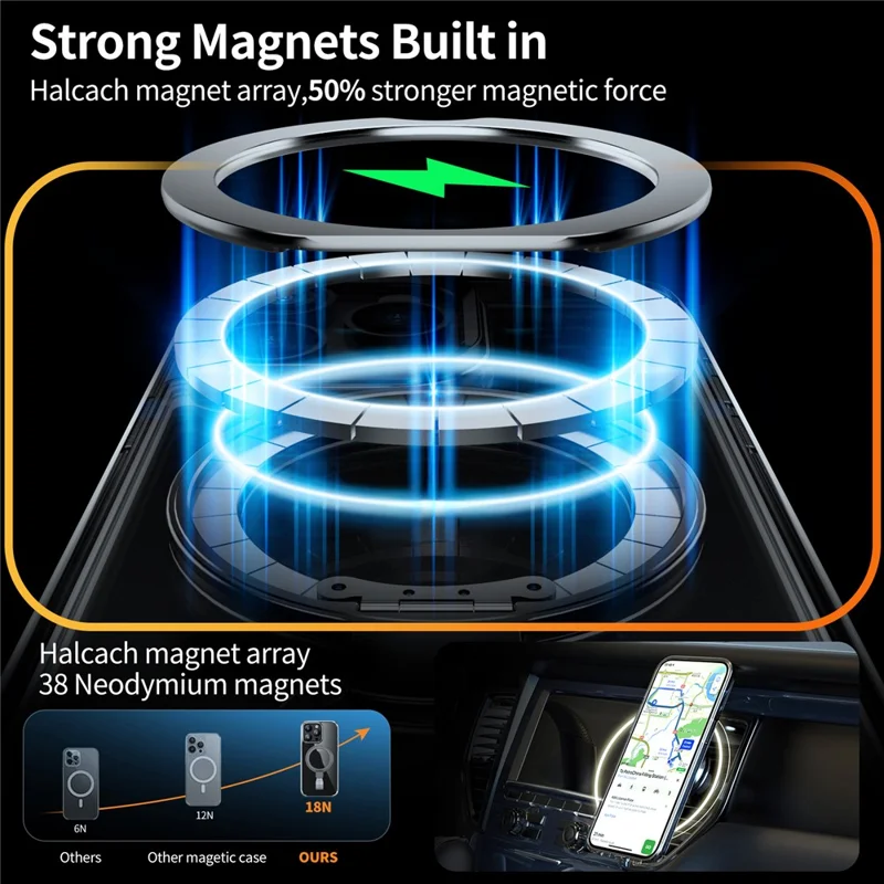 For iPhone 13 Pro Magnetic Case Shockproof Hard PC Phone Cover Rotatable Ring Holder Kickstand - Transparent Black  /  Grey Rope